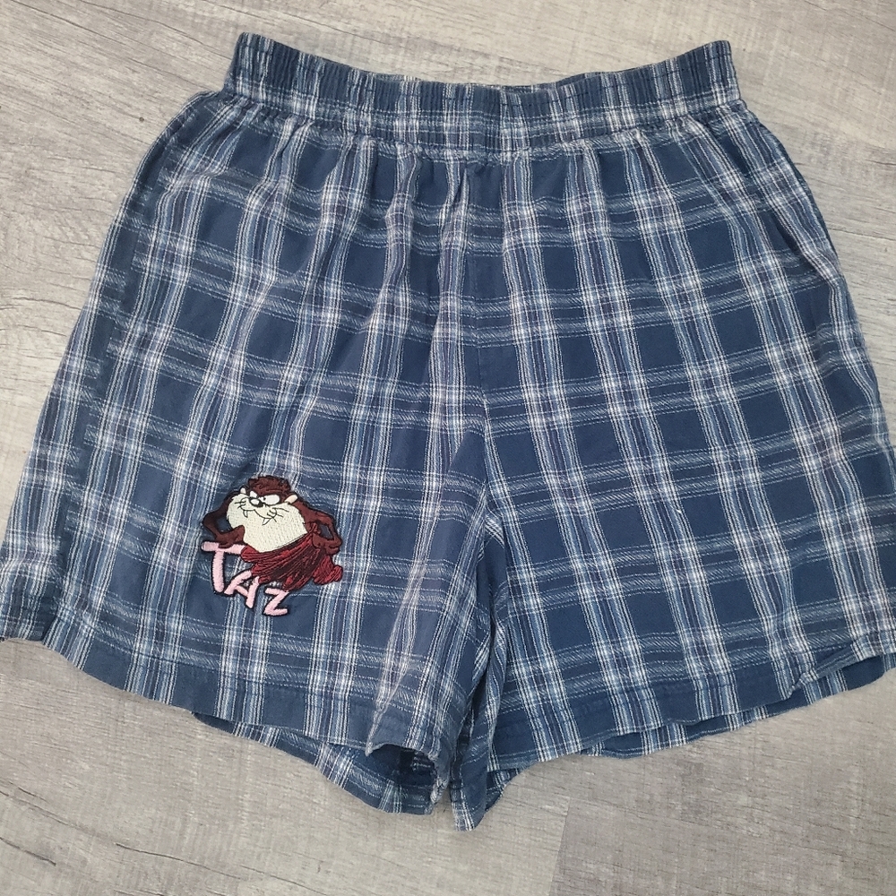 Warner Bros. Blue Plaid Taz Lounge Shorts